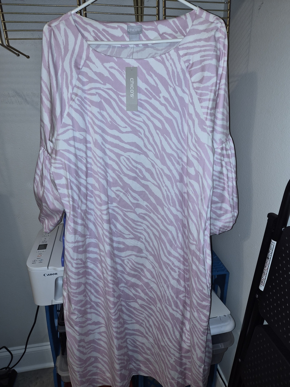 Chico's New With Tags Zebra Print Balloon Sleeve Shift Dress